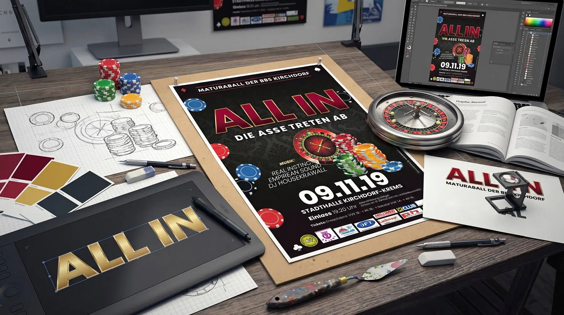 Kreative Maturaball-Layouts und Flyer-Konzepte der Balldesign-Agentur
