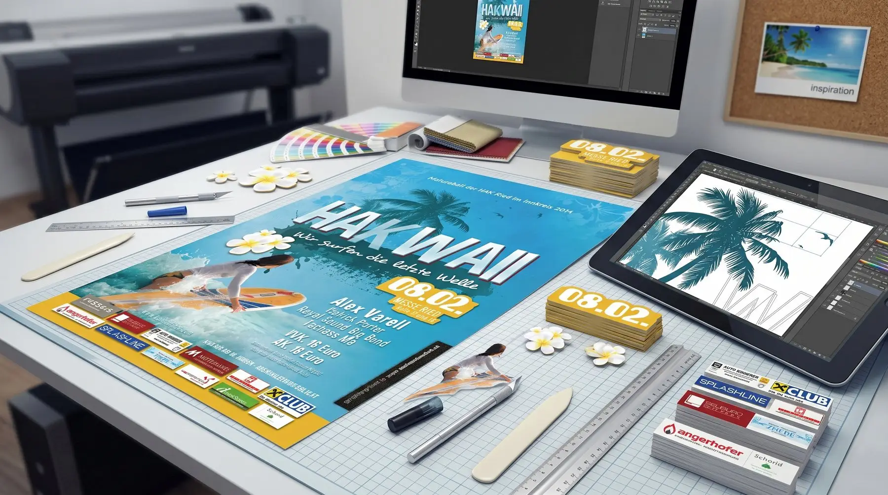 Professionell designte Ballplakate für das Maturaball-Motto Hawaii
