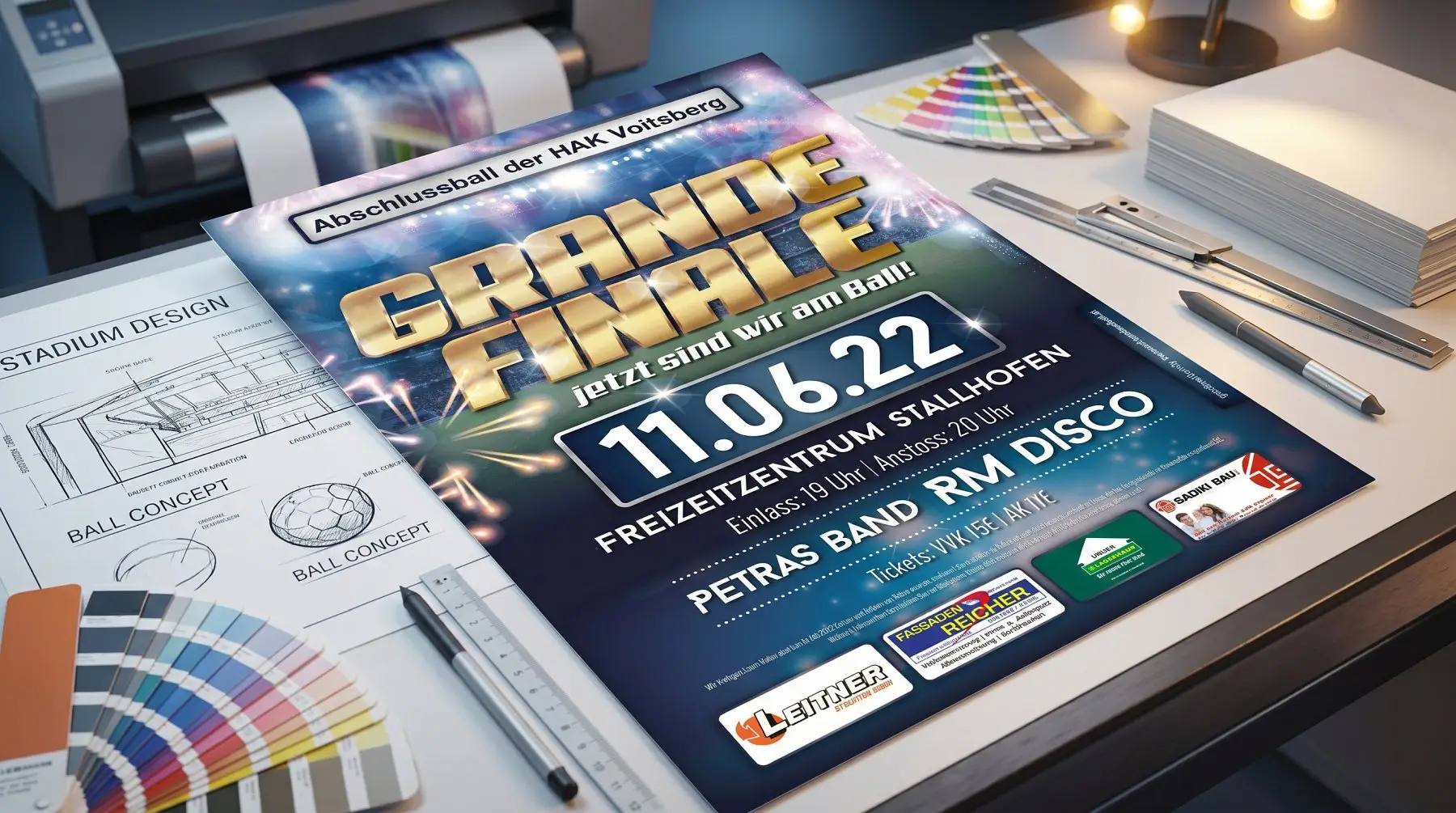 Professionelle Ball-Layouts und Grafikdesign für das Grande Finale