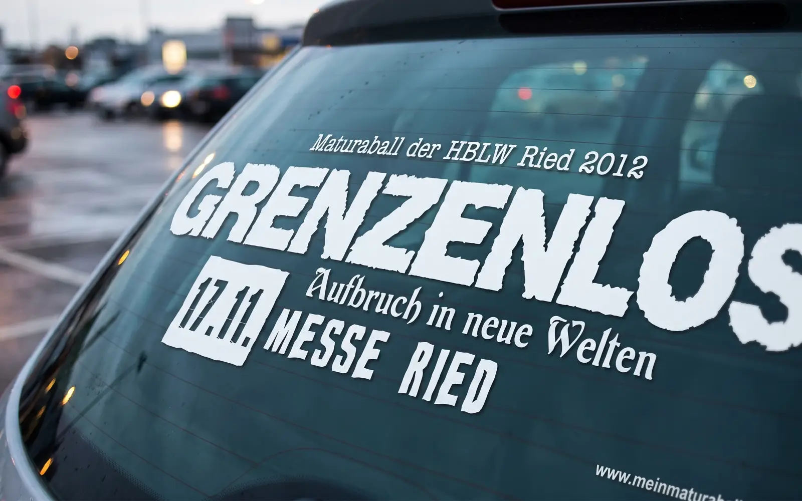 Heckscheibenaufkleber für Maturaball Werbung in Österreich