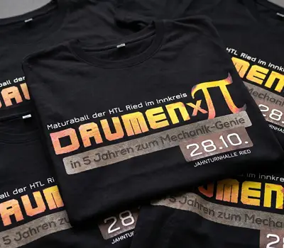Maturashirts mit hochwertigem Siebdruck des Ballmottos